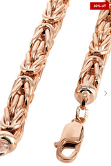 14K Rose Gold Solid Byzantine Chain with White Diamond Cuts 20 Inches