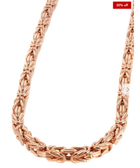 14K Rose Gold Solid Byzantine Chain with White Diamond Cuts 20 Inches